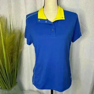 NWOT Lohla Sport Women’s Size M/L Golf Short Sleeve Blue & Yellow Snap Closure